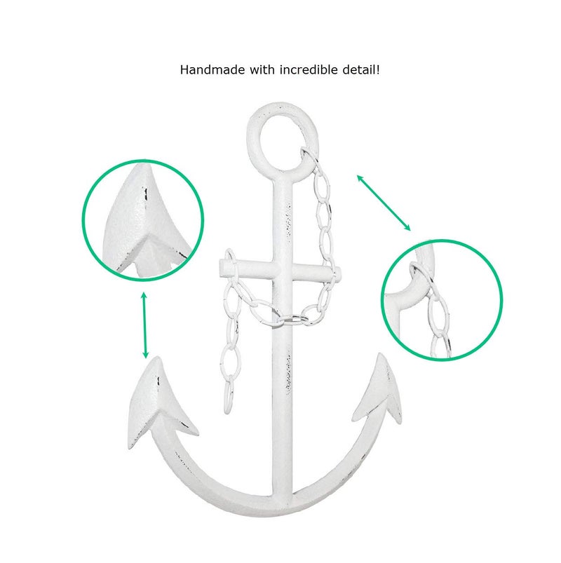 Wallcharmers Wall Charmers 16" Rustic Cast Iron Metal Anchor Wall Decor - Boat Anchor Farmhouse Decor - Handmade Nautical Decor (White) - Image 4